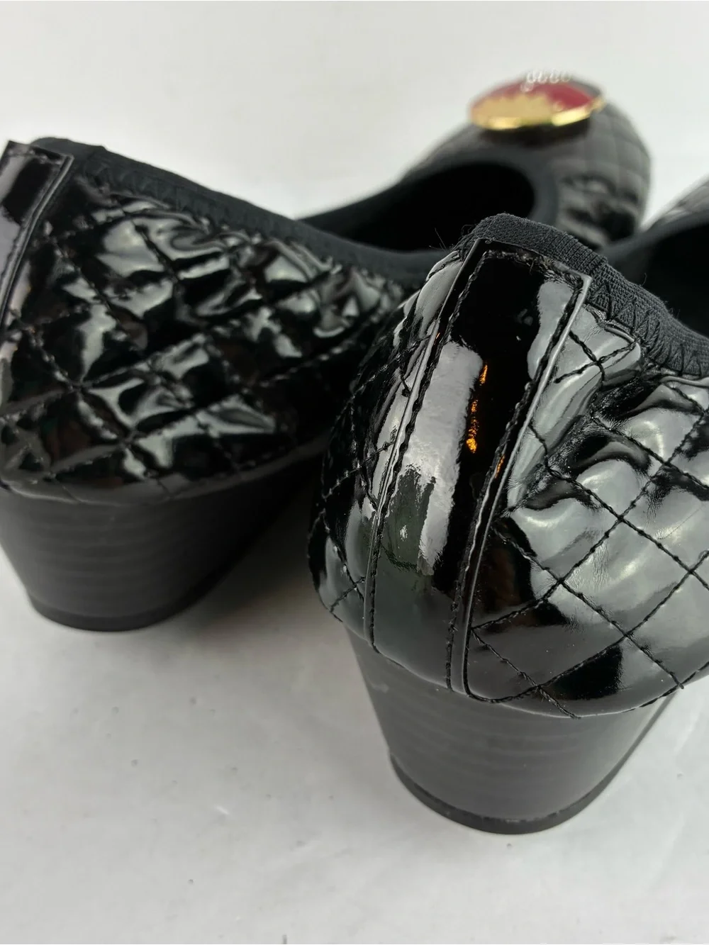 Lindsay Phillips Christmas Black Quilted Patent Leather Flats Santa Tops